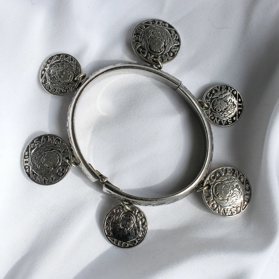 1970s Vintage Whiting & Davis Coin Charm Bracelet Bracelets Jagged Metal 