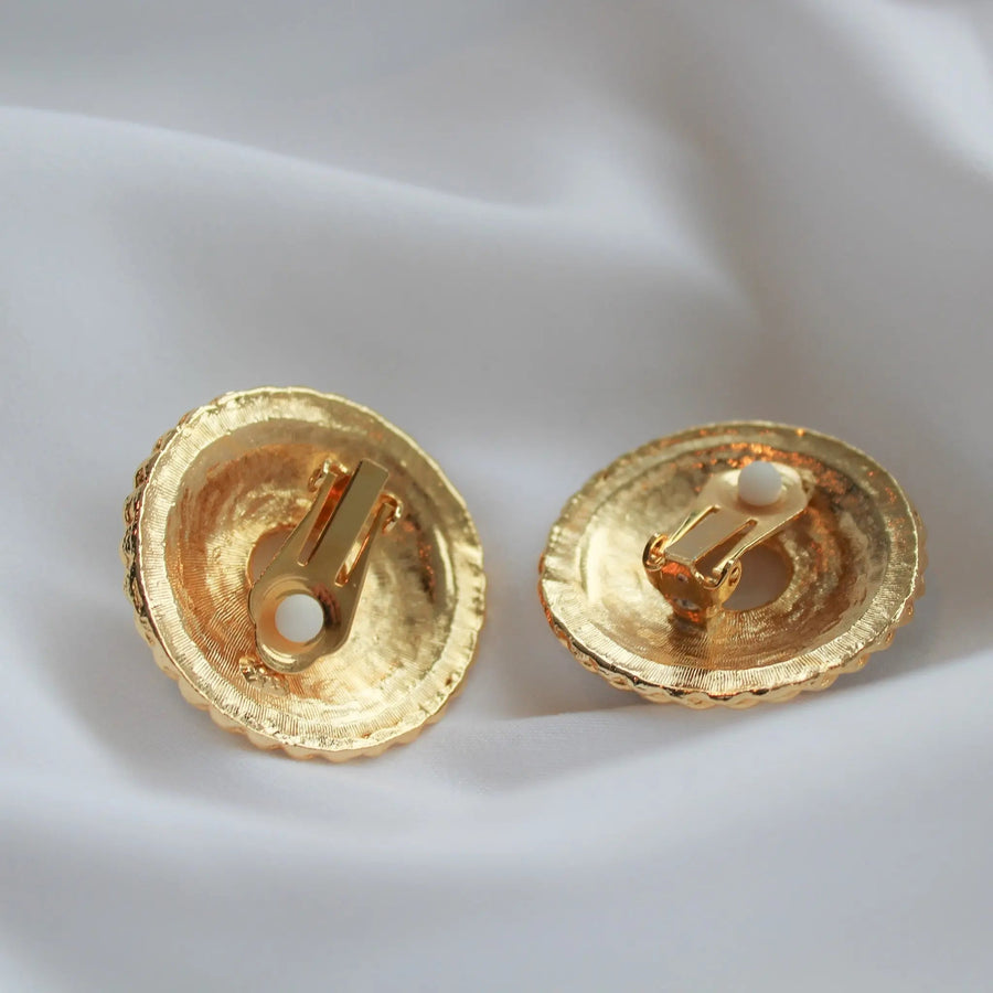 1980s Earrings, Vintage Clip ons - 18 Carat Gold Plated Dead Stock Earrings Jagged Metal 