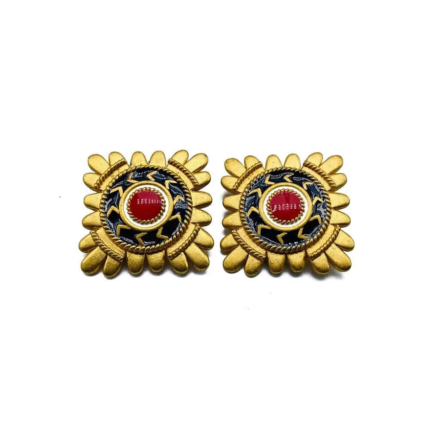 1980s Earrings, Vintage clip ons Earrings Jagged Metal 