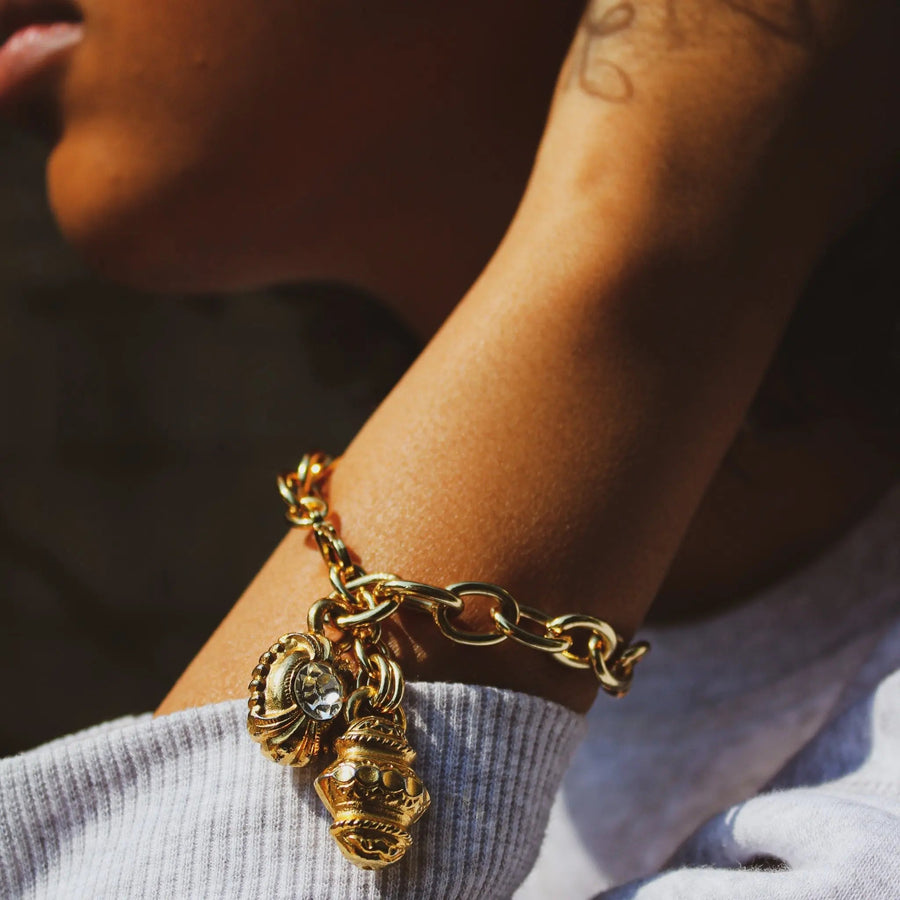 1980s Vintage Charm Bracelet, reworked Charms & Pendants Jagged Metal 