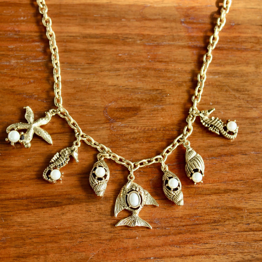 1980s Vintage Mermaid Necklace Necklace Jagged Metal 