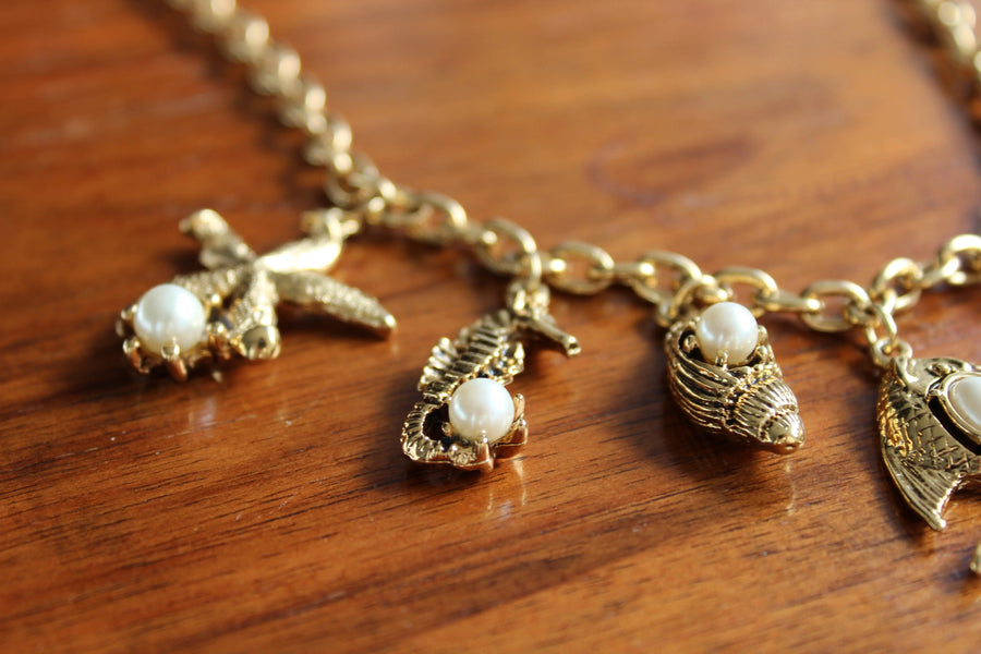 1980s Vintage Mermaid Necklace Necklace Jagged Metal 