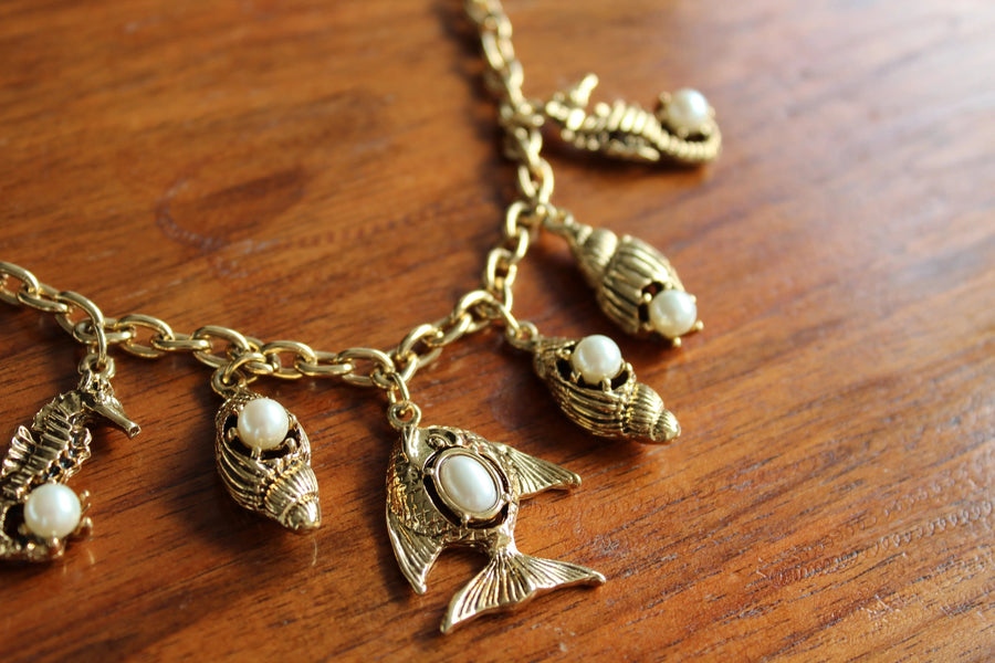1980s Vintage Mermaid Necklace Necklace Jagged Metal 
