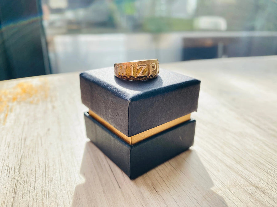 Rose Gold Hebrew Vintage Edwardian Ring, size - P/ 8/16/56 Rings Jagged Metal 