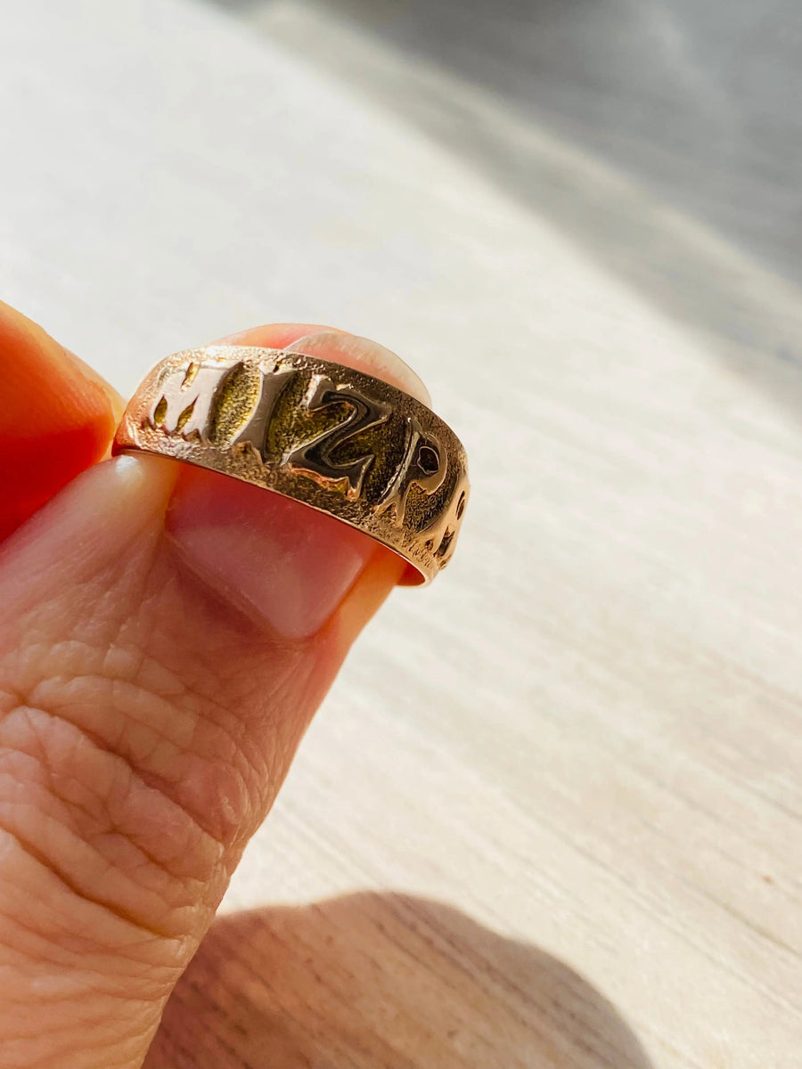 Rose Gold Hebrew Vintage Edwardian Ring, size - P/ 8/16/56 Rings Jagged Metal 