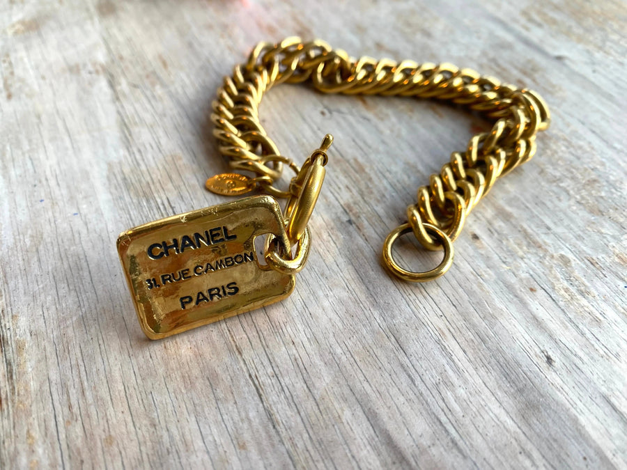 Chanel vintage 1990s dog tag bracelet Jagged Metal 
