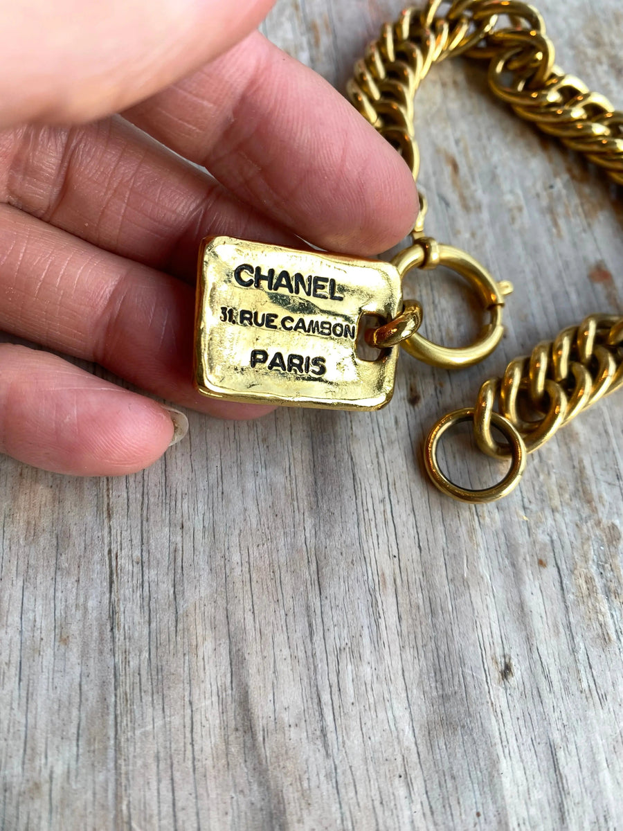 Chanel vintage 1990s dog tag bracelet Jagged Metal 