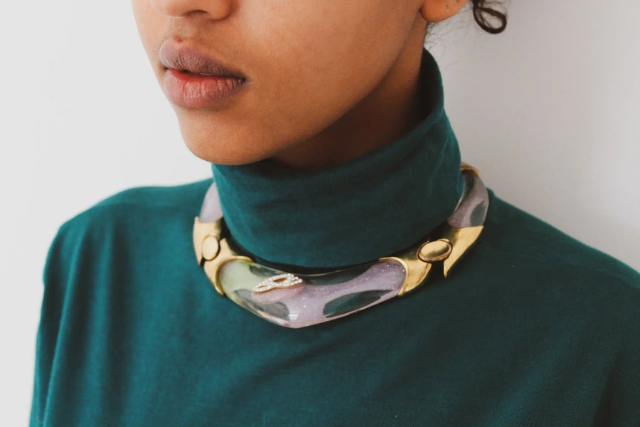Christian LaCroix Vintage Necklace and Earrings Set Necklace Jagged Metal 