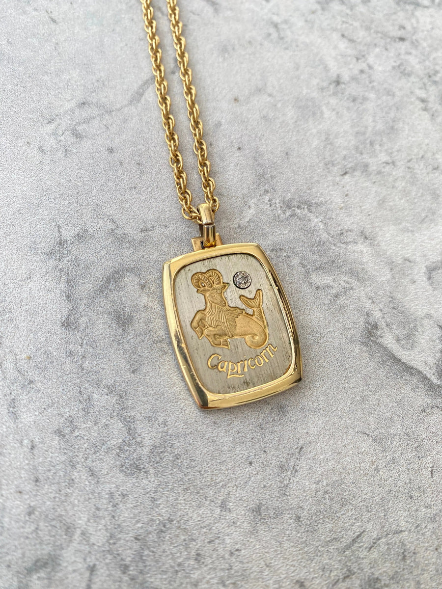 1970s Vintage Pierre Cardin Capricorn Zodiac Necklace Necklace Jagged Metal 
