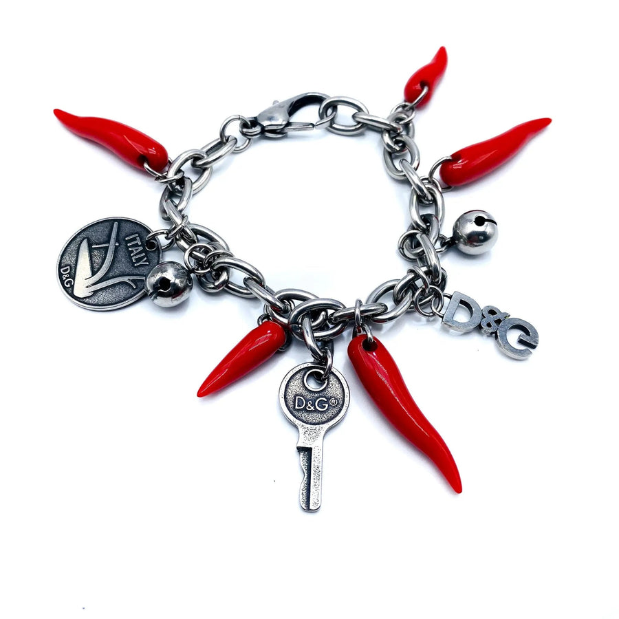 Dolce & Gabbana Vintage Charm Bracelet 2000s Silver Plated Bracelet Jagged Metal 