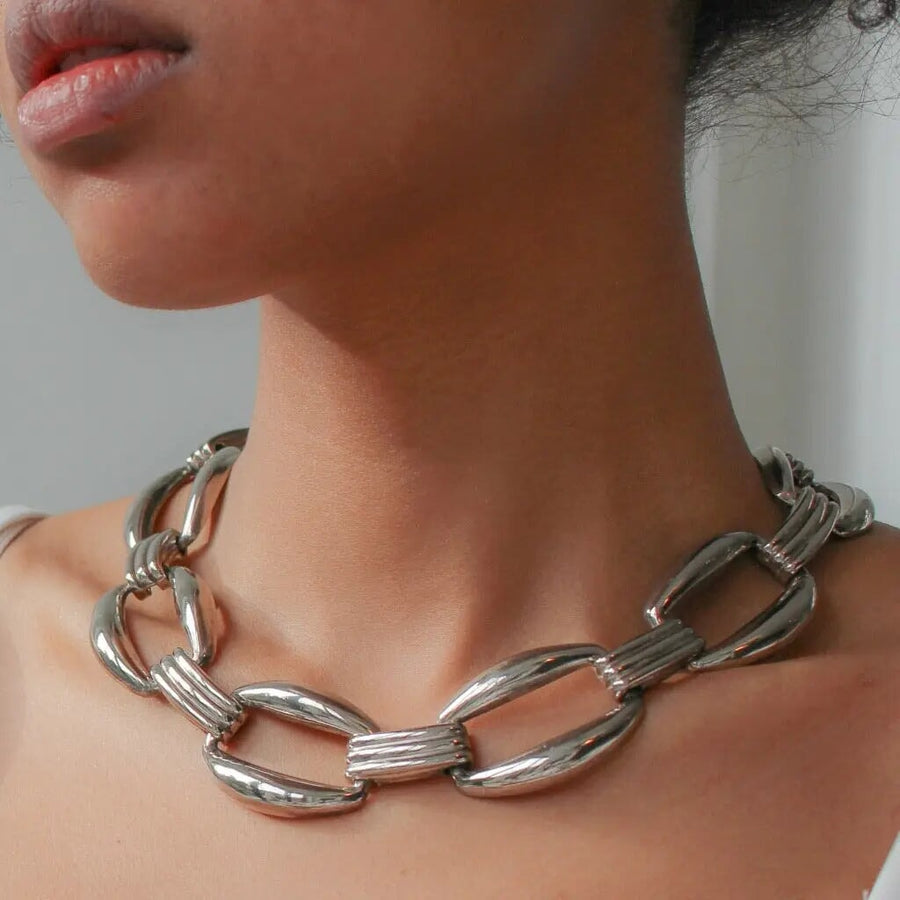Givenchy 1980s Vintage Collar Necklace Silver Plated, Dynasty Era Necklaces Jagged Metal 
