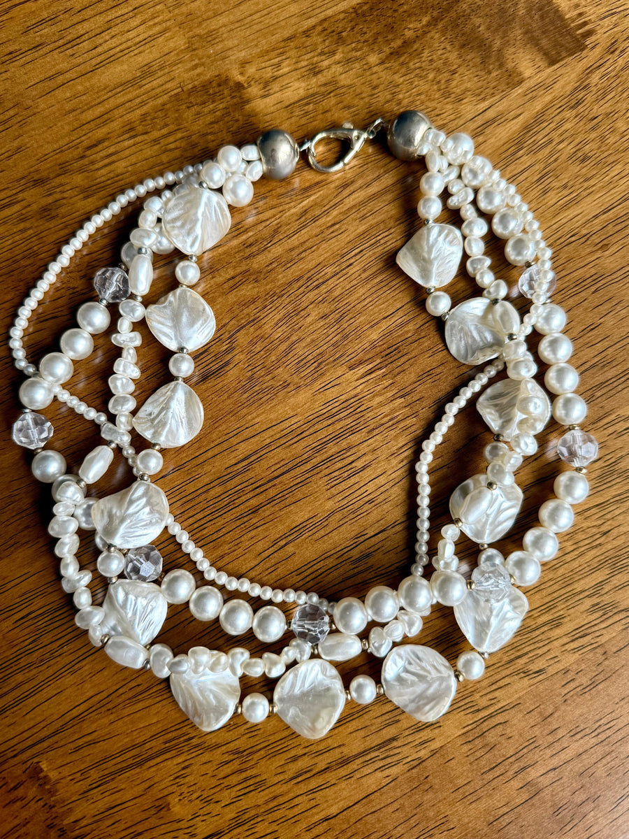 Vintage Multi-Strand Pearl Choker Necklace Necklace Jagged Metal 