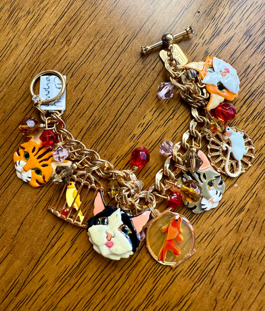 Vintage 1990s Cat Charm Bracelet, Lunch at the Ritz – Jagged Metal