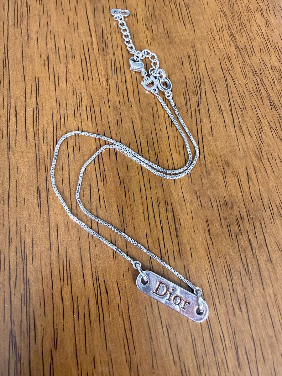 Christian Dior Logo Necklace | Y2K Galliano Era | Silver Plated