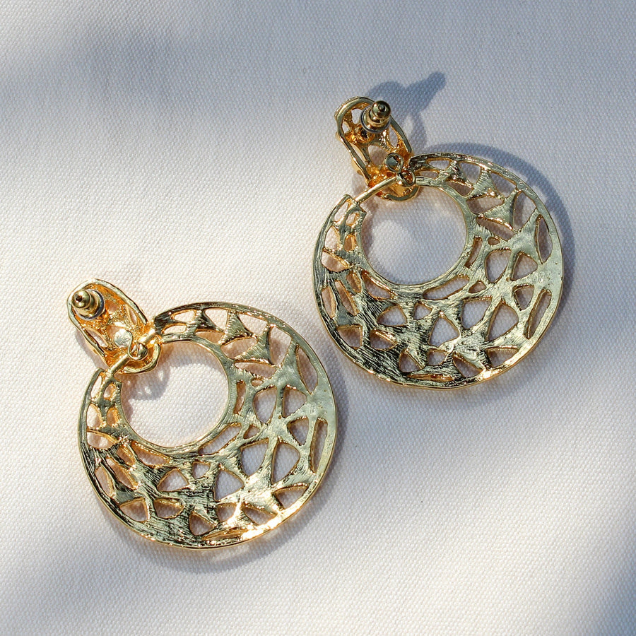 Vintage 1980s Earrings for Pierced Ears - 18 Carat Gold Plated Deadstock Earrings Jagged Metal 