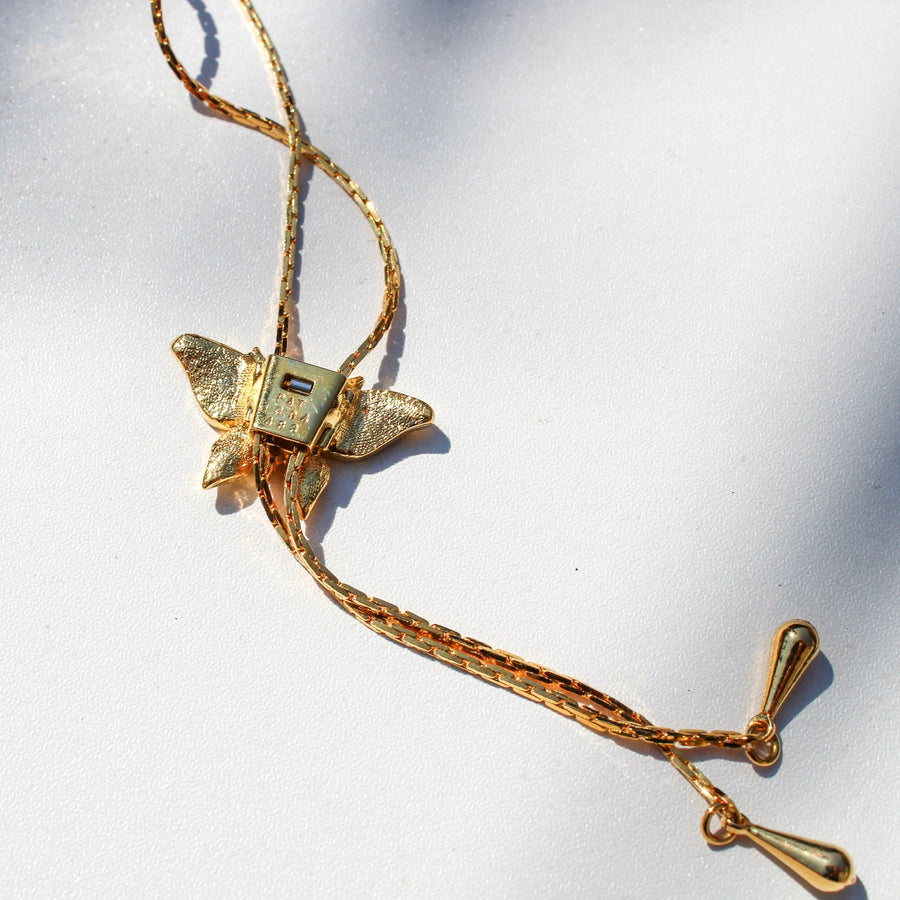 Vintage 1980s Butterfly Lariat Necklace - Vintage Deadstock Necklaces Jagged Metal 