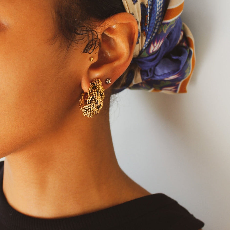 Vintage Chanel Earrings 1970s - Gold Plated Huggies Earrings Jagged Metal 