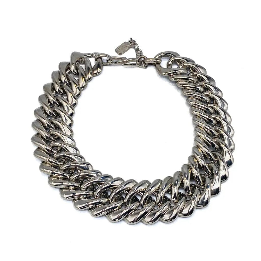 RESERVED Vintage Yves Saint Laurent YSL Necklace 1990s Silver Plated Necklace Jagged Metal 