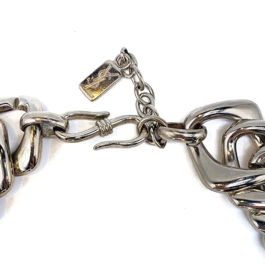 RESERVED Vintage Yves Saint Laurent YSL Necklace 1990s Silver Plated Necklace Jagged Metal 