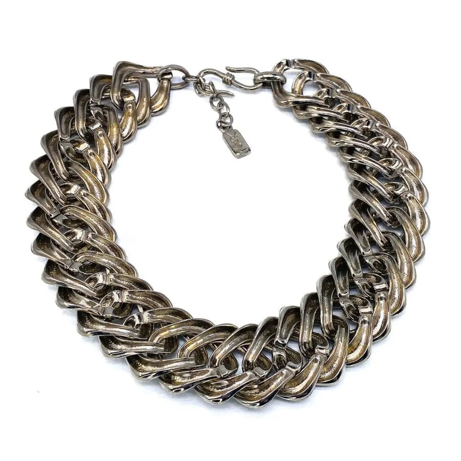 RESERVED Vintage Yves Saint Laurent YSL Necklace 1990s Silver Plated Necklace Jagged Metal 