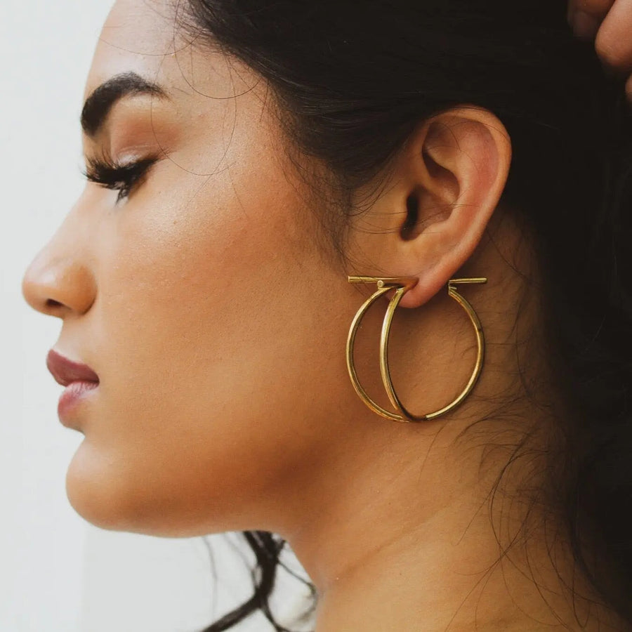 Salvatore Ferragamo Double Hoop Earrings for Pierced Ears Earrings Jagged Metal 