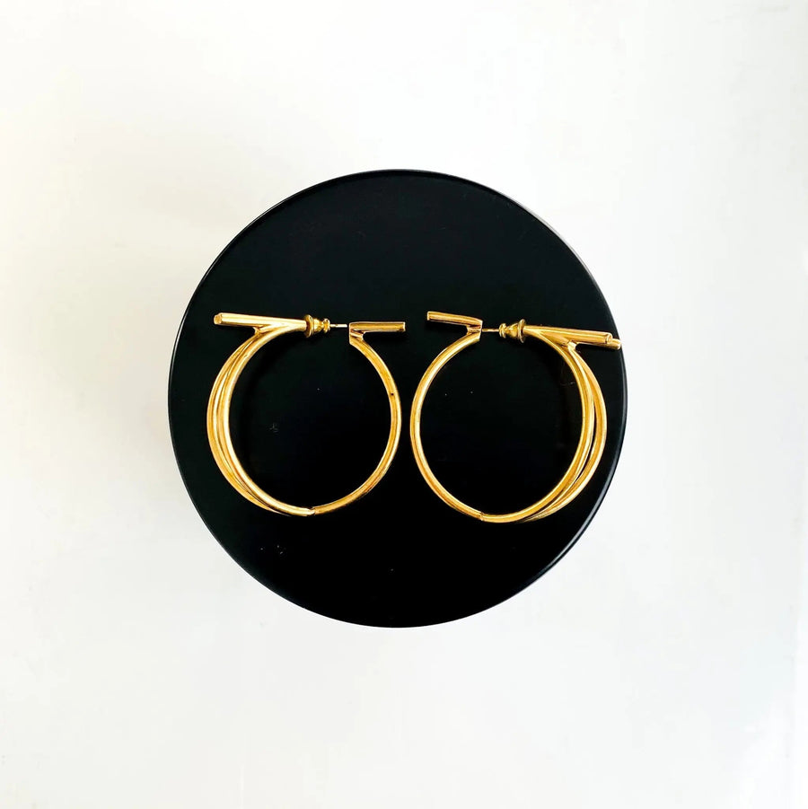 Salvatore Ferragamo Double Hoop Earrings for Pierced Ears Earrings Jagged Metal 