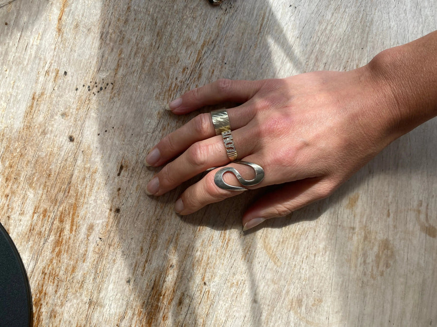 Sterling Silver Ring Vintage 1990s Modernist - Jagged Metal