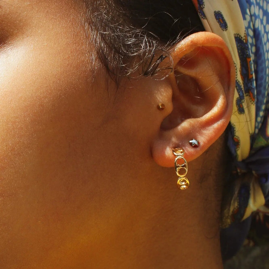 Vintage 1970s Earrings - 18 Carat Gold Plated Deadstock Earrings Jagged Metal 