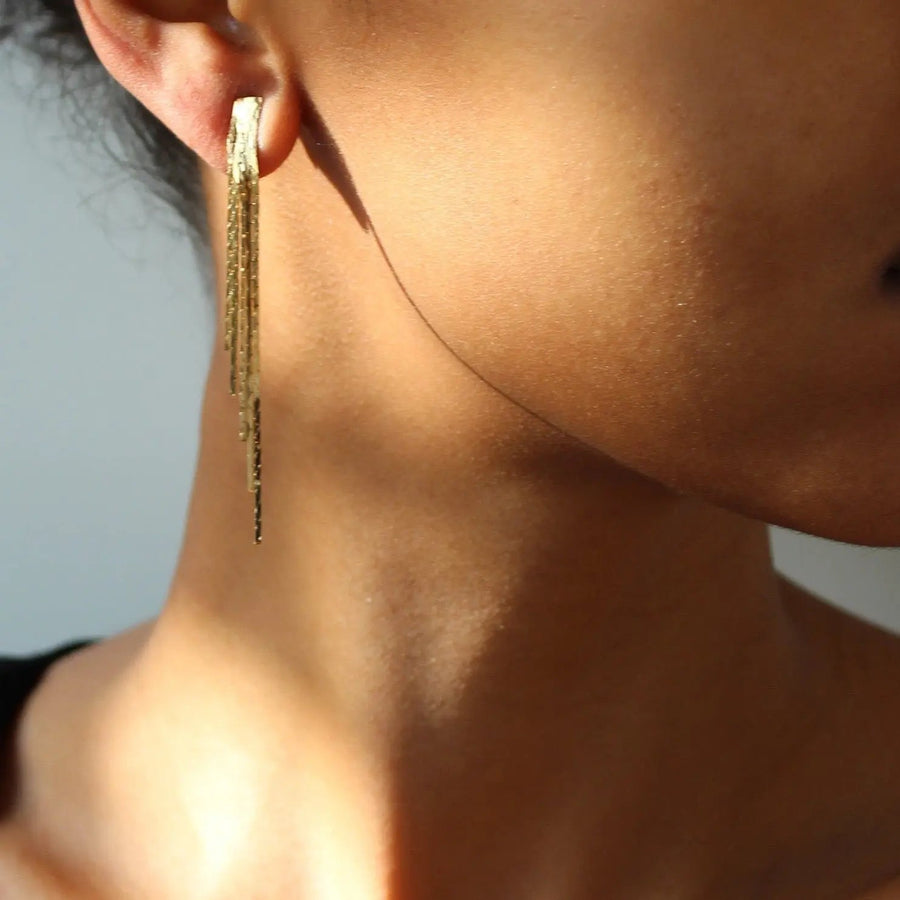 Vintage 1970s Earrings for Pierced Ears - 18 Carat Gold Plated Vintage Deadstock Earrings Jagged Metal 