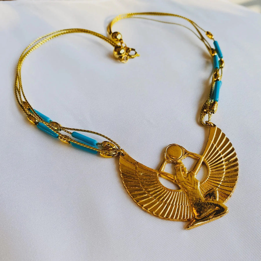 Vintage 1970s Egyptian Necklace - 18 Carat Gold Plated Vintage Deadstock - Jagged Metal