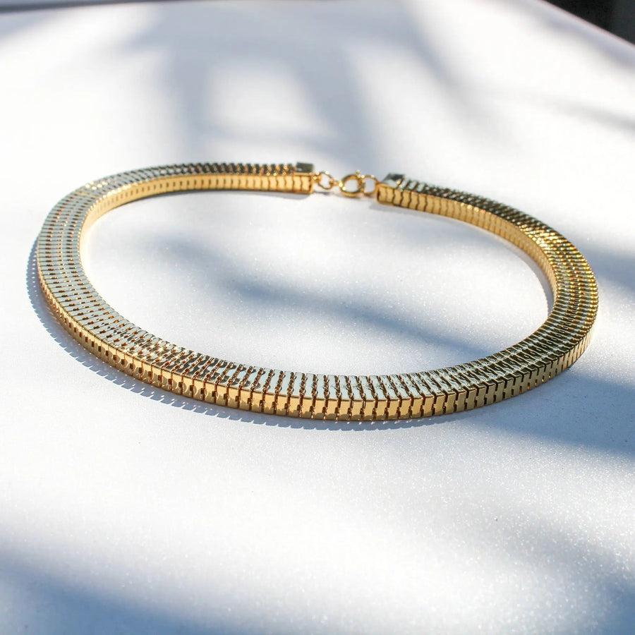 Vintage 1970s Necklace - 18 Carat Gold Plated Deadstock Necklaces Jagged Metal 