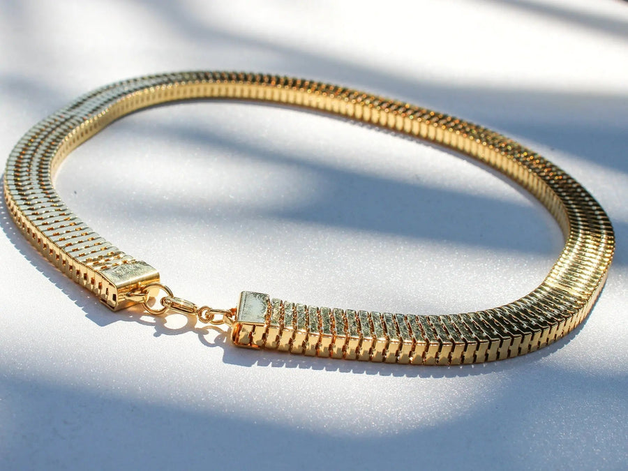 Vintage 1970s Necklace - 18 Carat Gold Plated Deadstock Necklaces Jagged Metal 