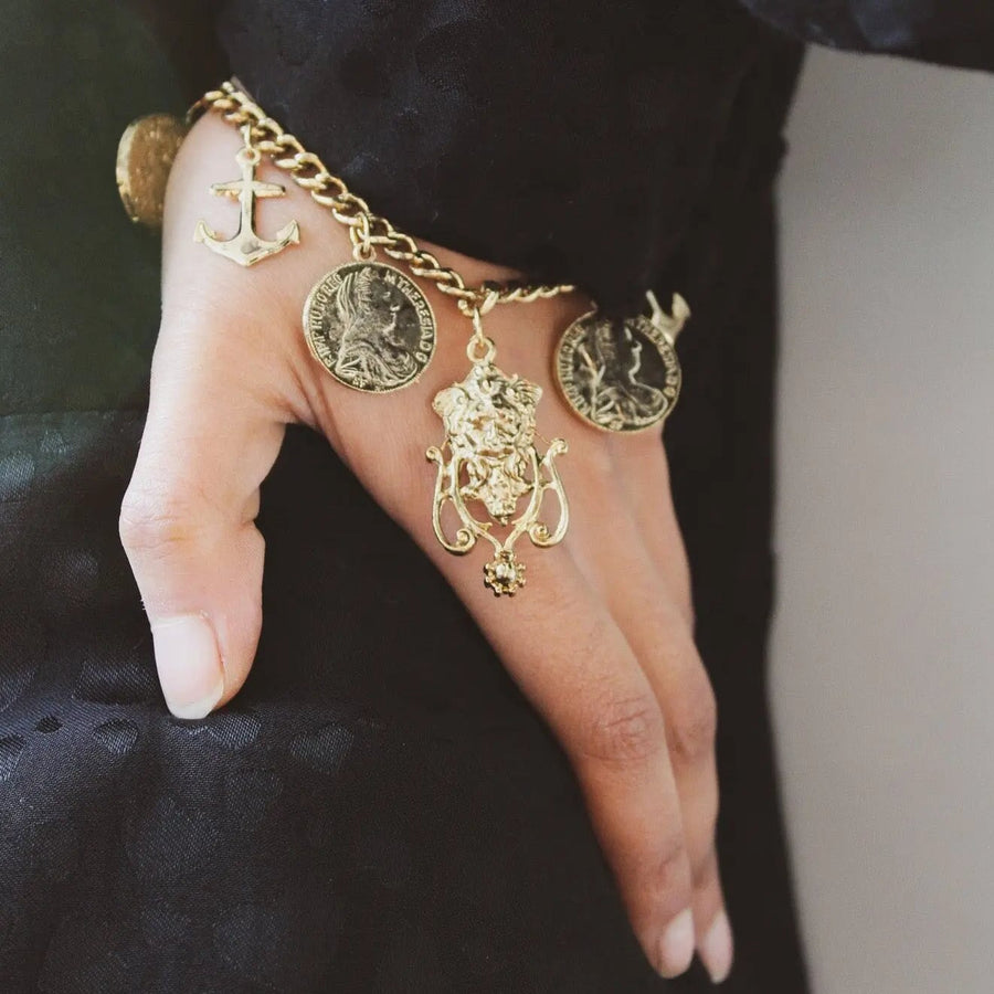 Vintage 1980s Charm Bracelet - 18 Carat Gold Plated Vintage Deadstock Bracelet Jagged Metal 