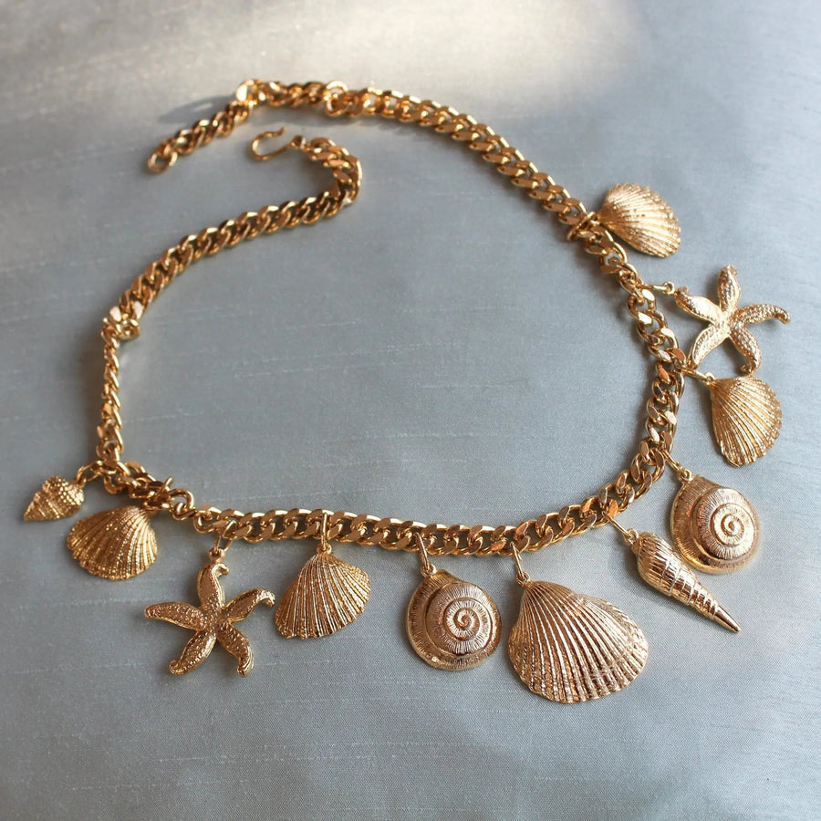 Vintage 1980s Charm Necklace - 18 Carat Gold Plated Vintage Deadstock Necklace Jagged Metal 