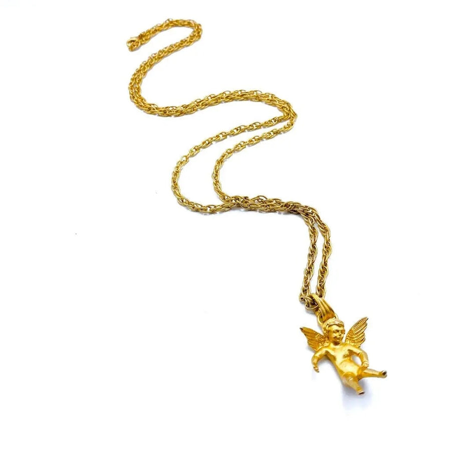 Vintage 1980s Cupid Pendant Necklaces Jagged Metal 