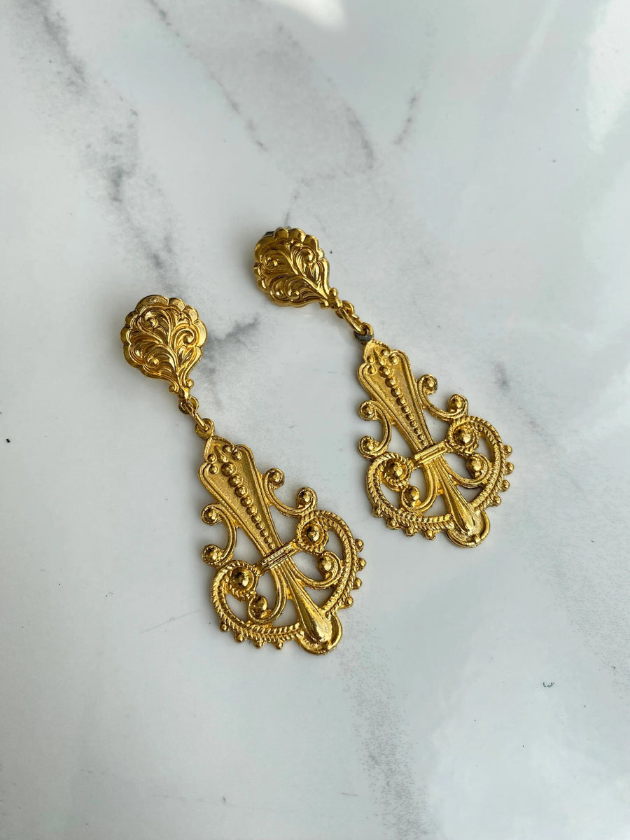 Vintage 1980s Earrings for Pierced Ears - 18 Carat Gold Plated Vintage Deadstock Earrings Jagged Metal 