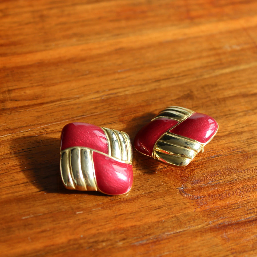 Vintage 1980s Earrings, Dynasty era clip ons Earrings Jagged Metal 