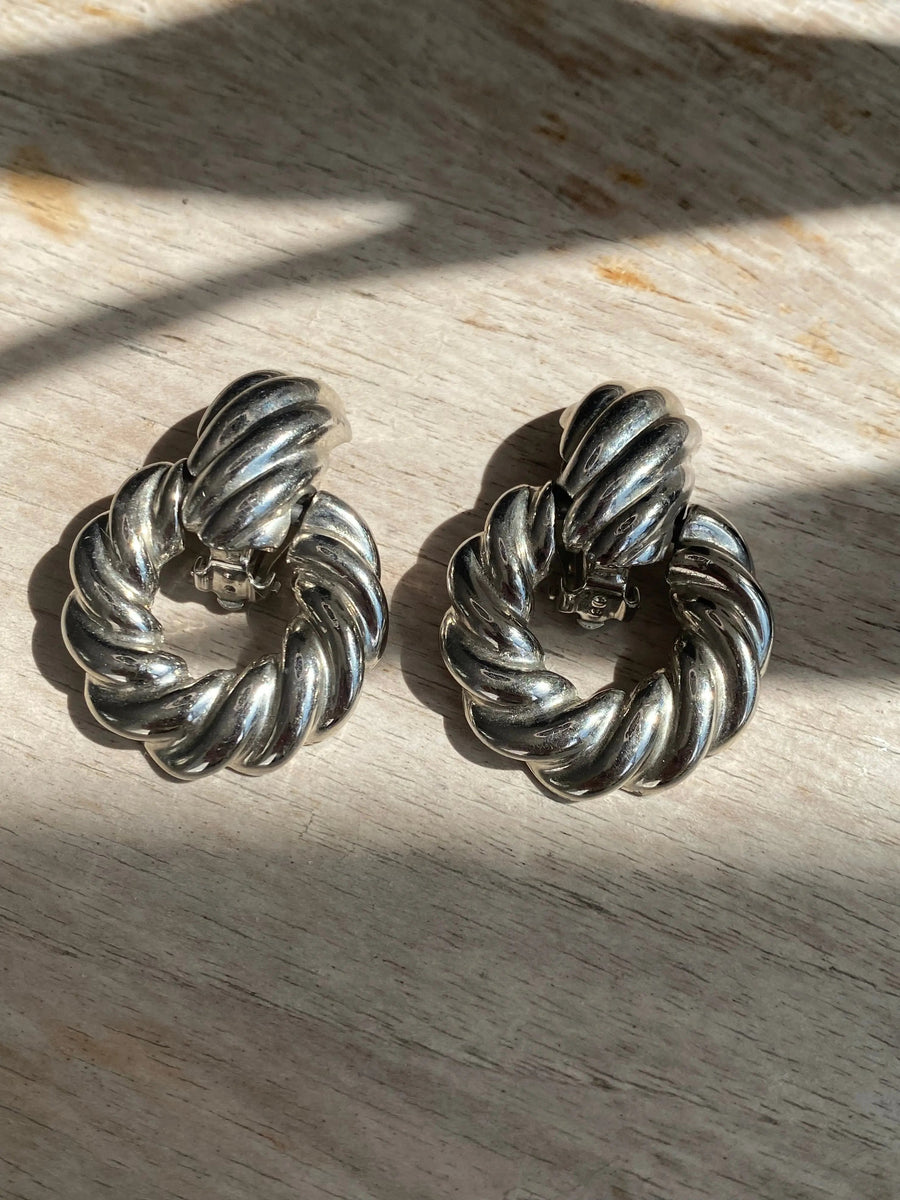 Vintage 1980s Earrings, Oversized Earrings Jagged Metal 
