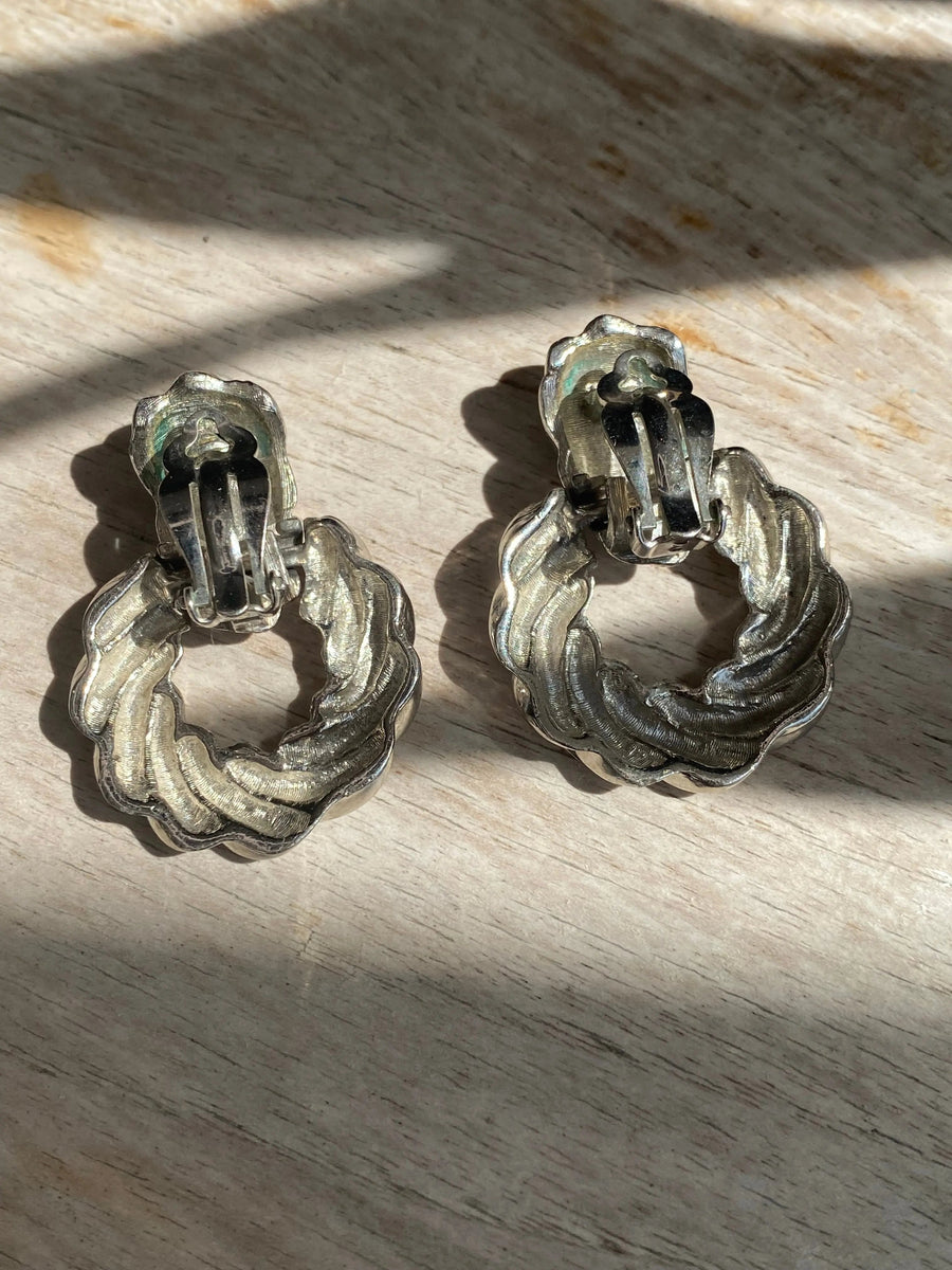 Vintage 1980s Earrings, Oversized Earrings Jagged Metal 