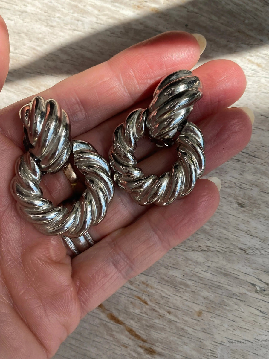 Vintage 1980s Earrings, Oversized Earrings Jagged Metal 