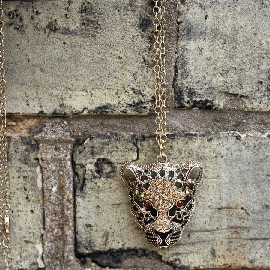 Vintage 1980s Leopard Necklace, Avon Necklace Jagged Metal 