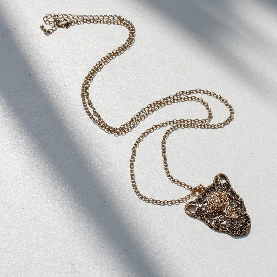 Vintage 1980s Leopard Necklace, Avon Necklace Jagged Metal 