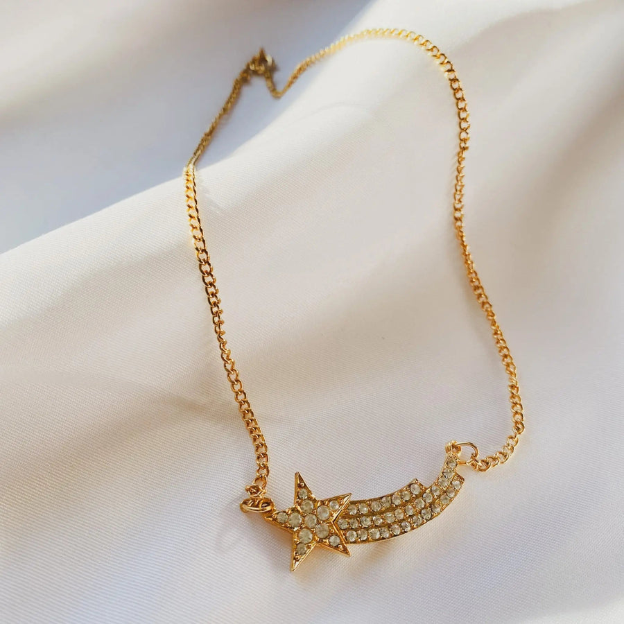 Vintage 1980s Necklace - 18 Carat Gold Plated Vintage Deadstock Necklace Jagged Metal 