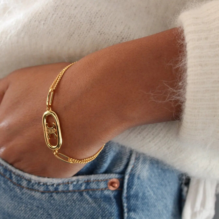 Vintage Celine Bracelet 1980s - Gold plated Bracelet Jagged Metal 