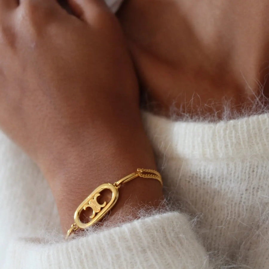 Vintage Celine Bracelet 1980s - Gold plated Bracelet Jagged Metal 