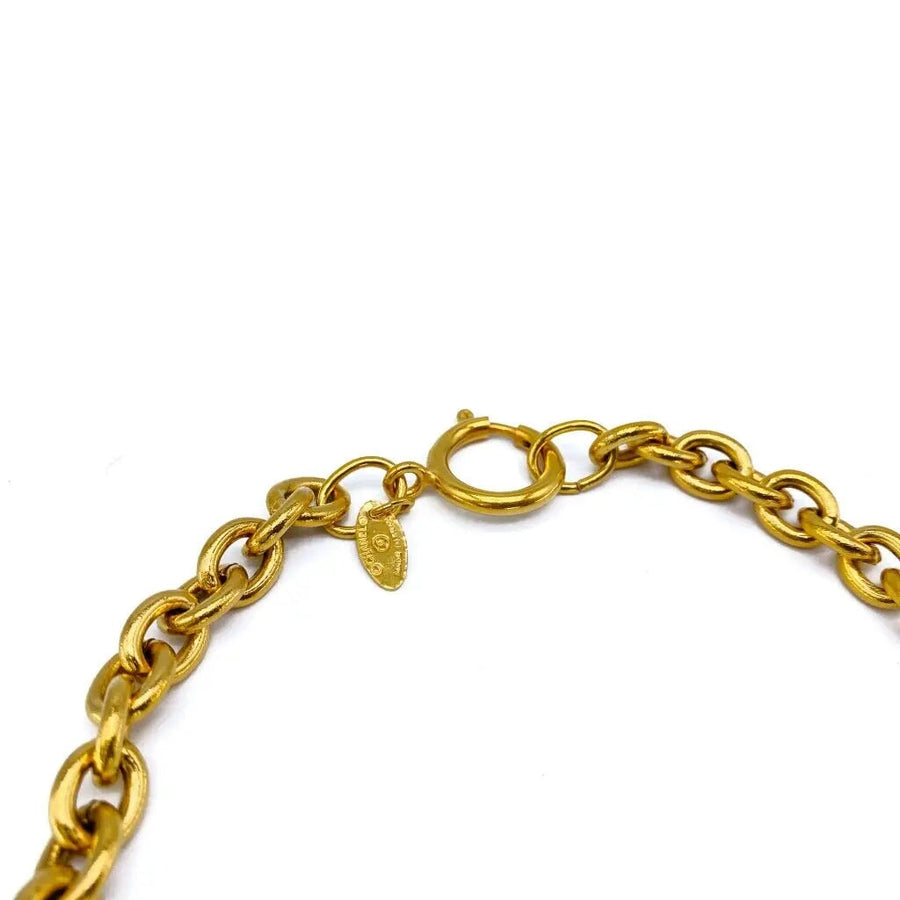 Vintage Chanel 1980s Charm Necklace - 24 Carat Gold Plated Necklace Jagged Metal 