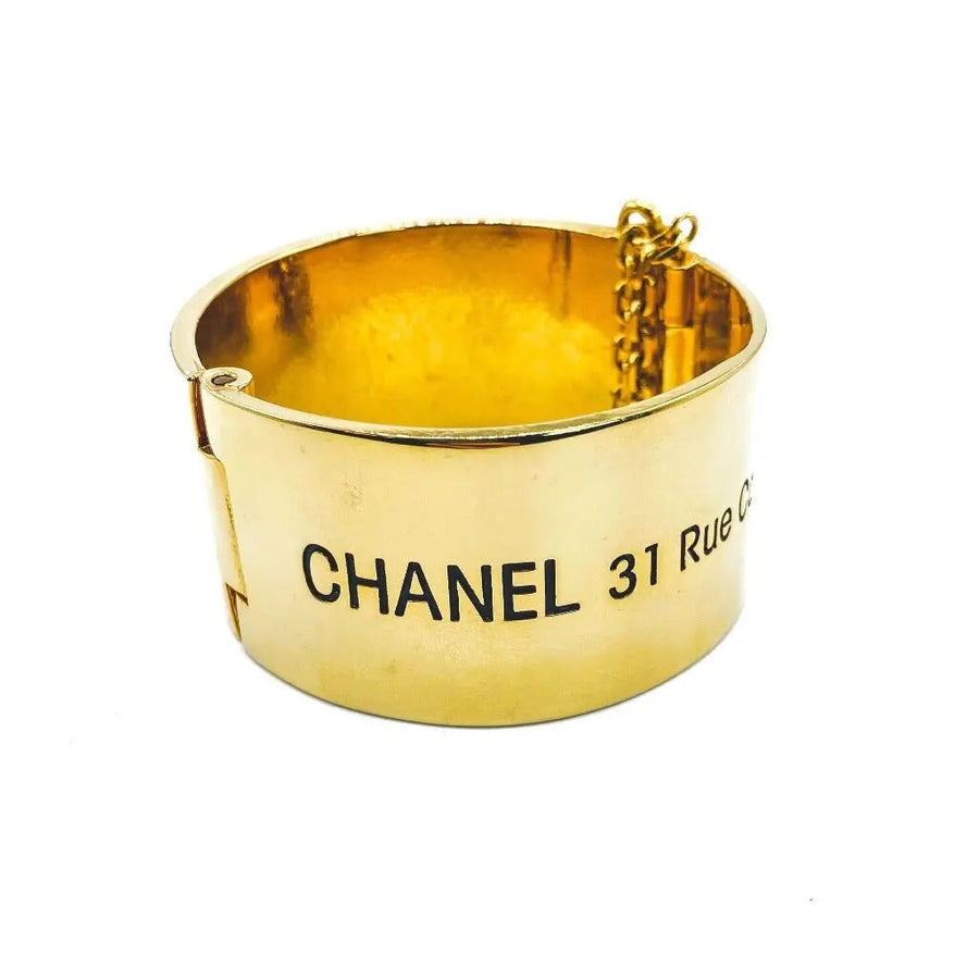 Vintage Chanel 1980s Rue Cambon Runway Cuff Bracelet - 24 Carat Gold Plated Bracelet Jagged Metal 