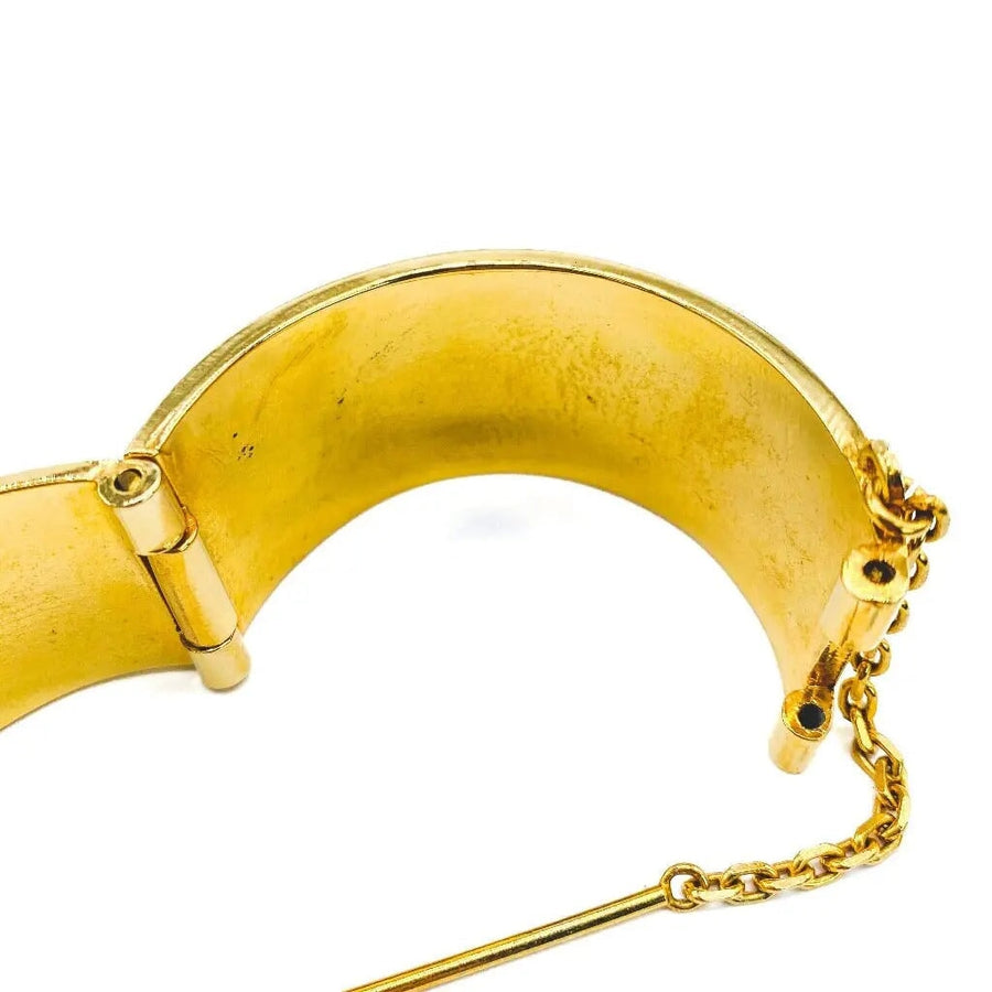 Vintage Chanel 1980s Rue Cambon Runway Cuff Bracelet - 24 Carat Gold Plated Bracelet Jagged Metal 