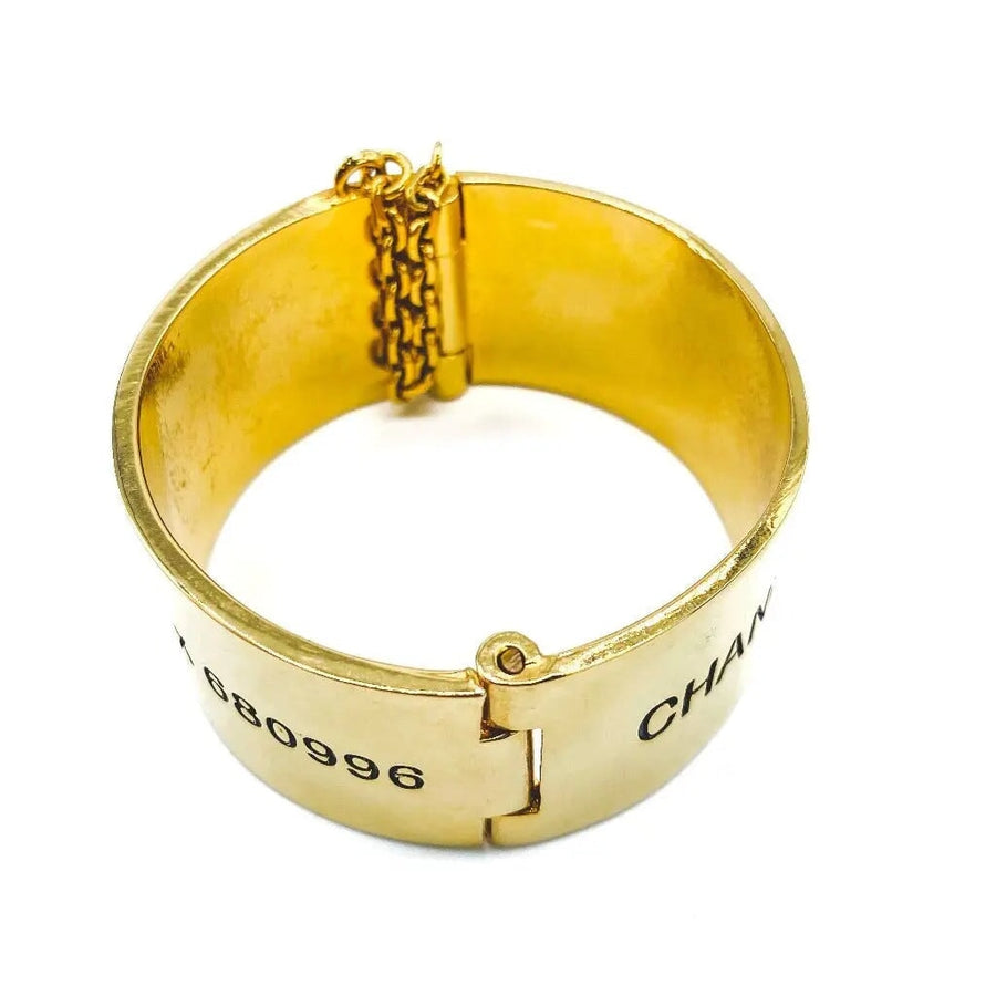 Vintage Chanel 1980s Rue Cambon Runway Cuff Bracelet - 24 Carat Gold Plated Bracelet Jagged Metal 