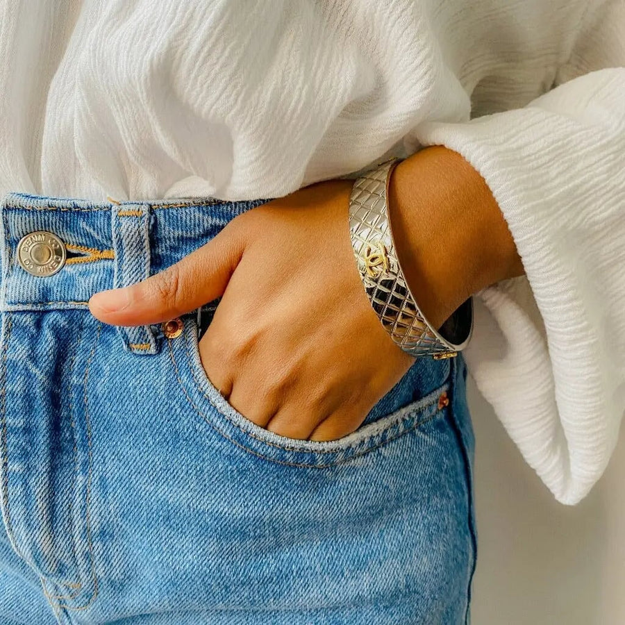 Vintage Chanel Bracelet 1990s Silver Plated Bracelet Jagged Metal 